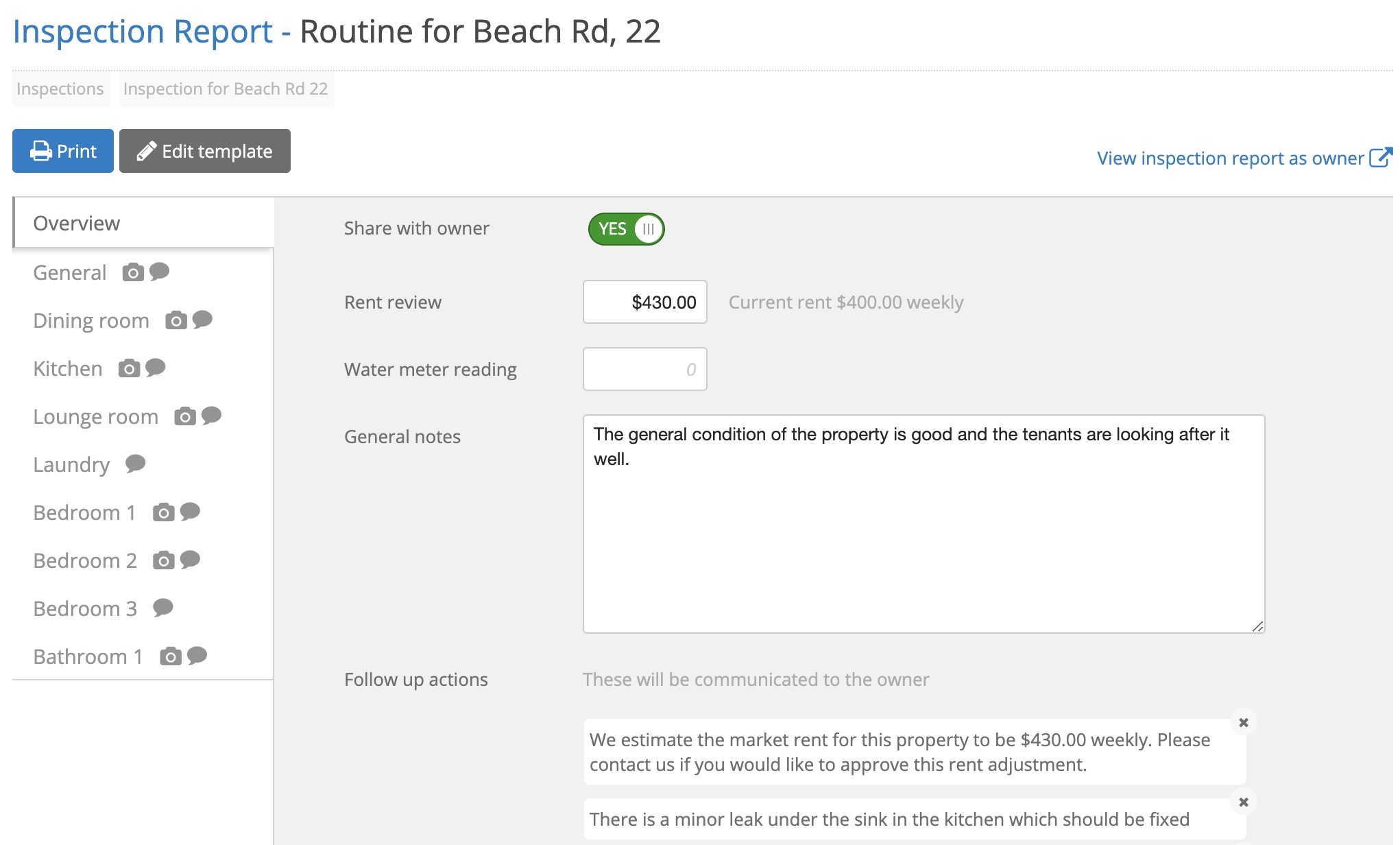 Edit routine inspection reports