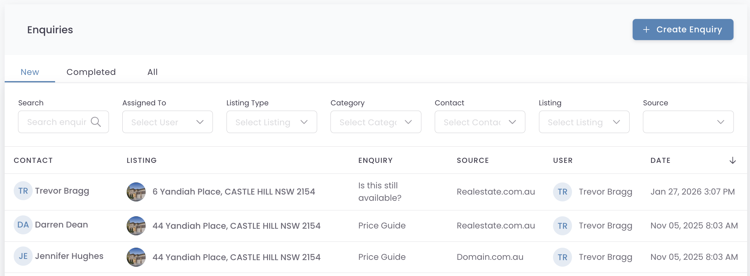 Crm workflow enquiries table