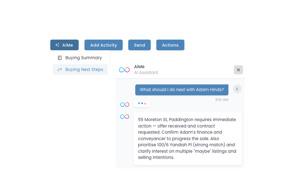 AI next steps interface in Grow CRM