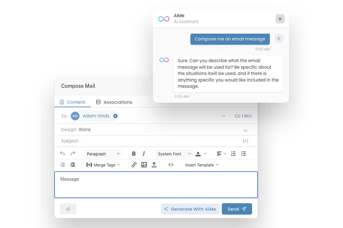 Email and SMS composing interface in Grow CRM