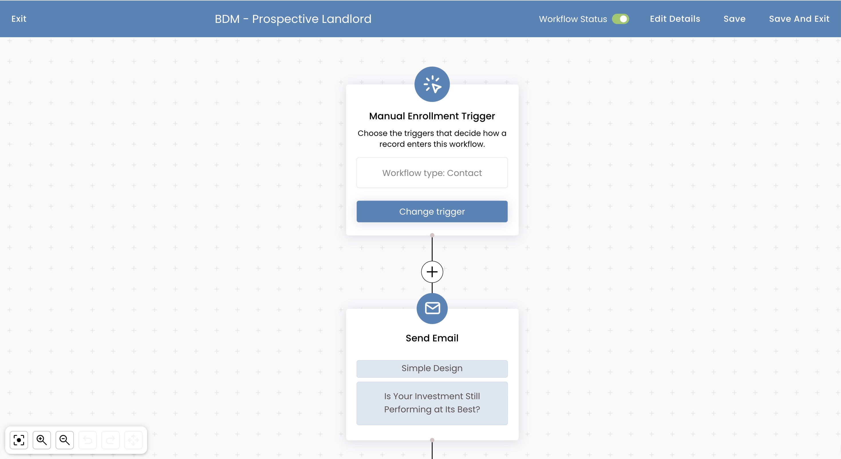Grow CRM workflows screen