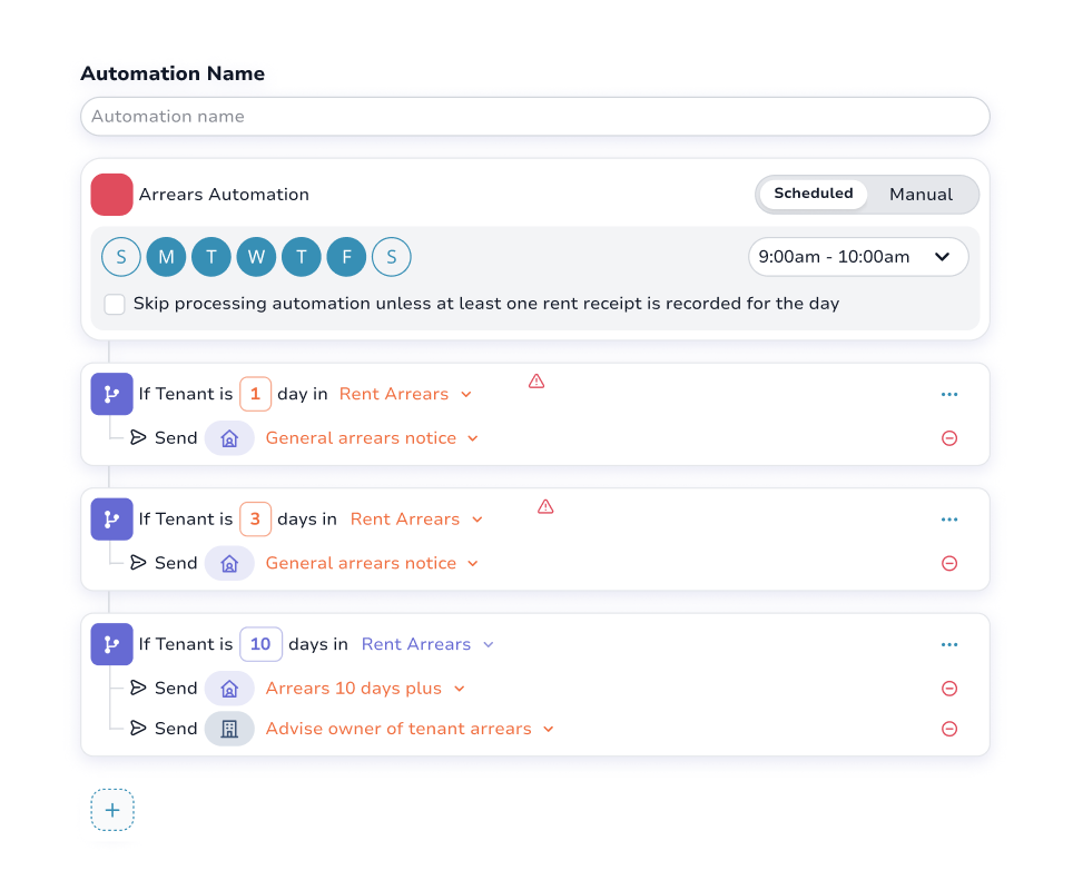 Arrears automation workflow interface