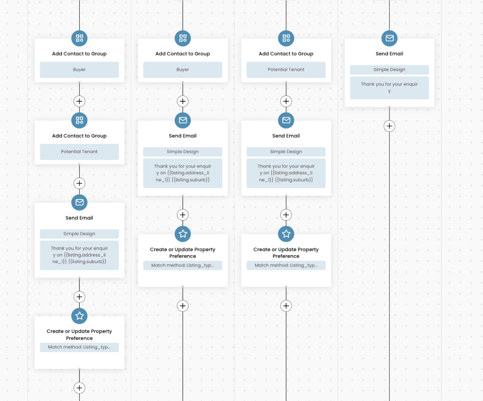 Automated workflows interface in Grow CRM