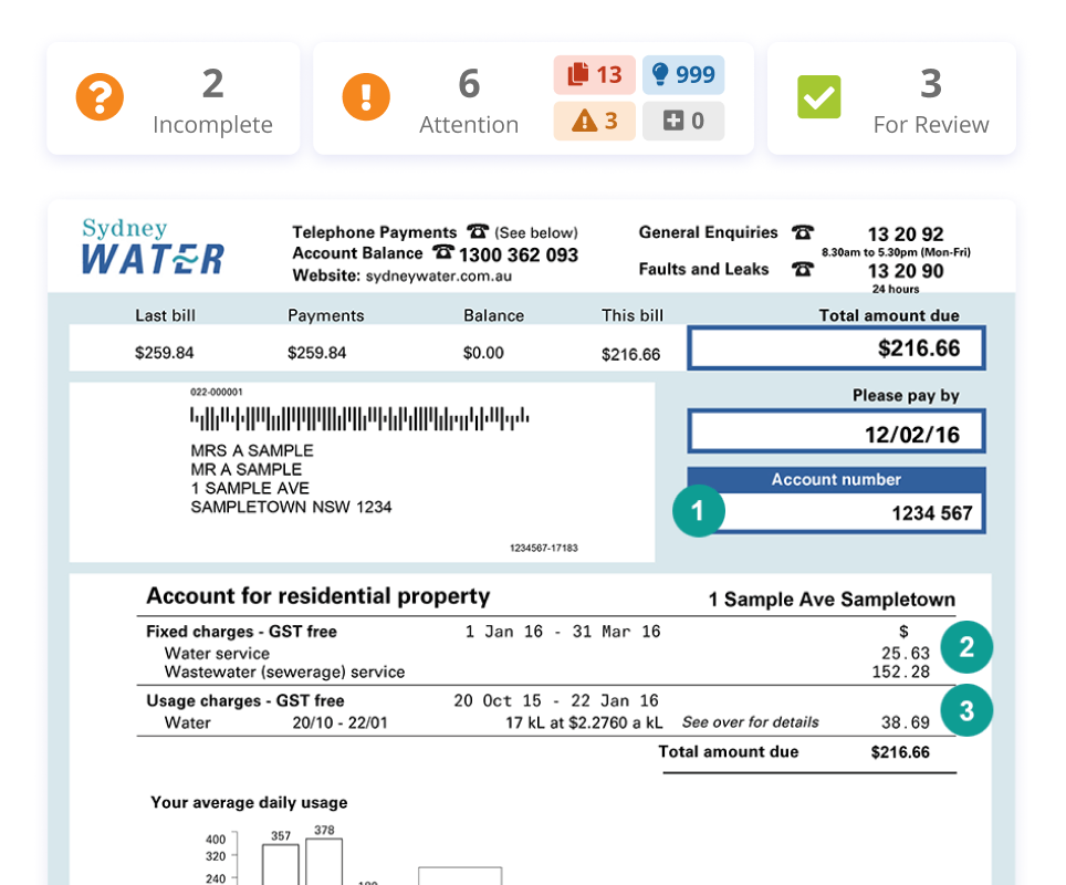 Bills AI invoice extraction interface
