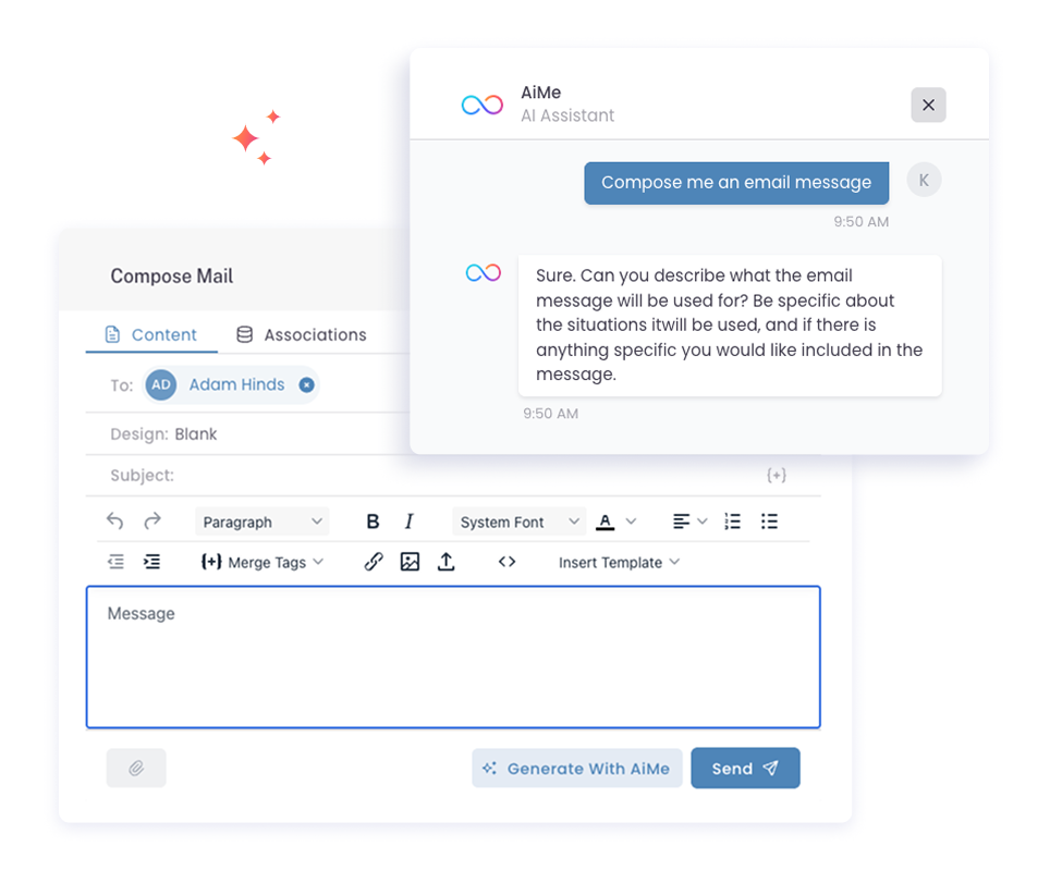 Email and SMS composing interface in Grow CRM