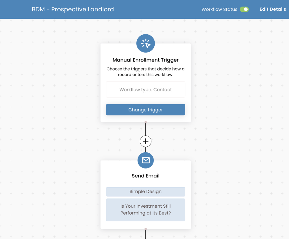 Grow CRM workflows screen