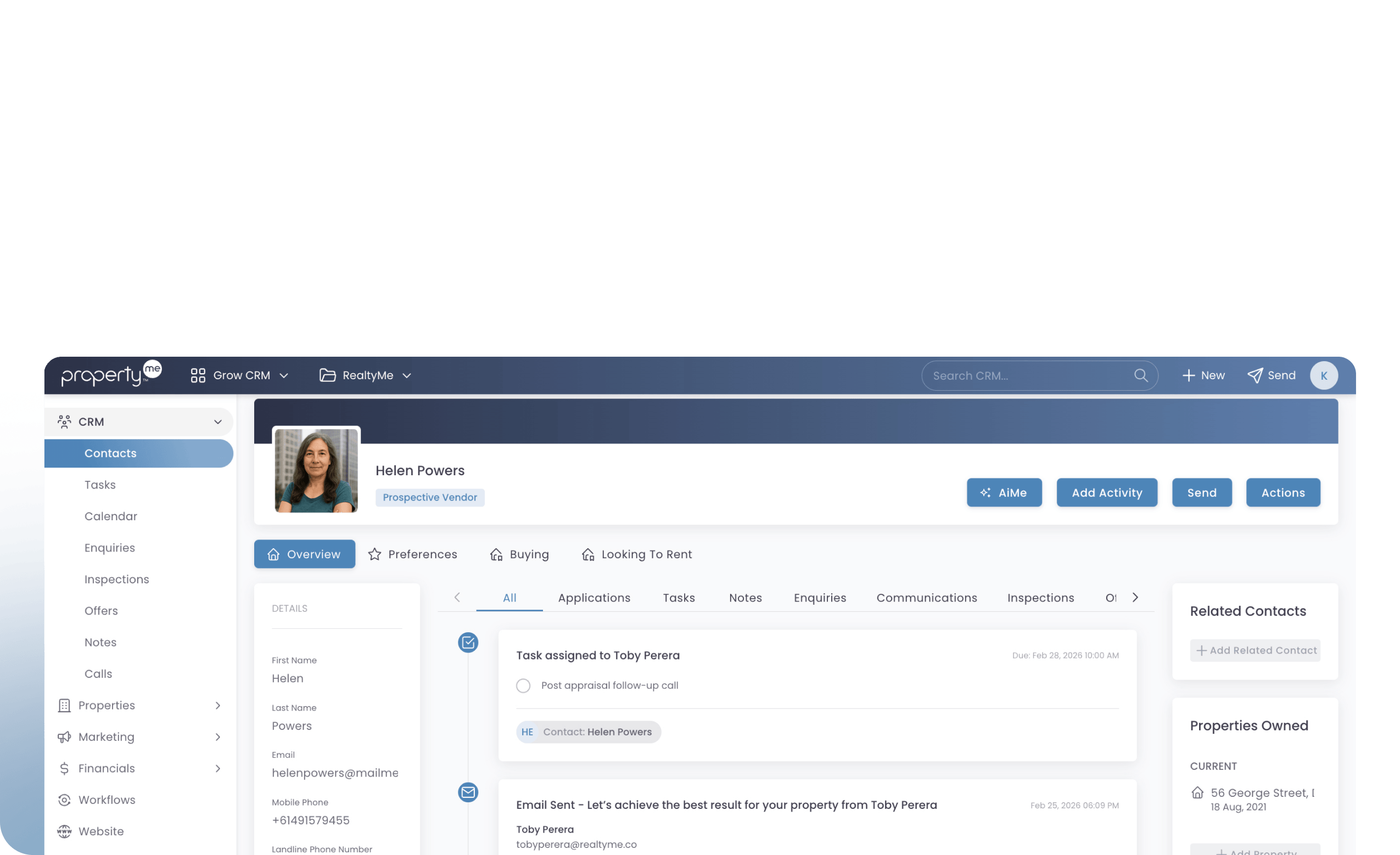 Grow CRM interface