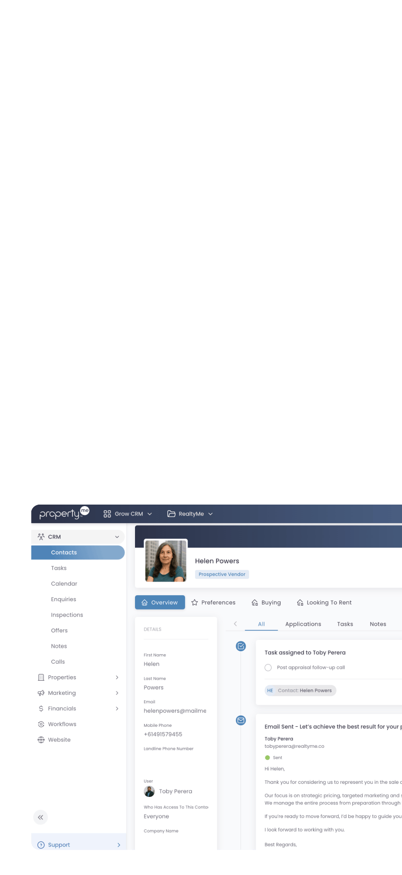 Grow CRM interface