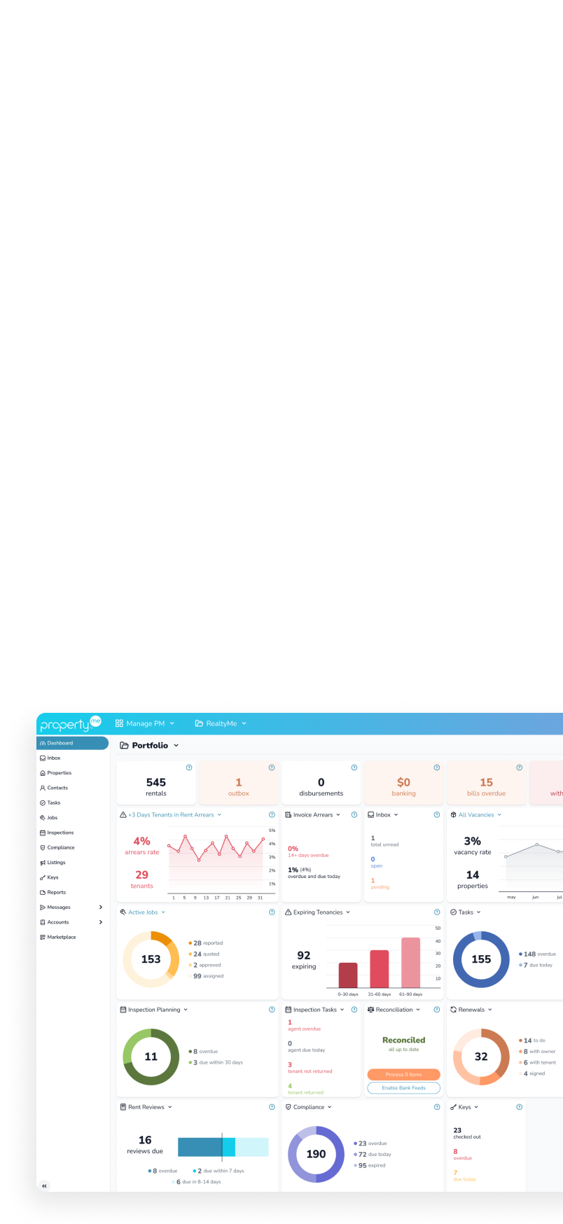 PropertyMe dashboard interface