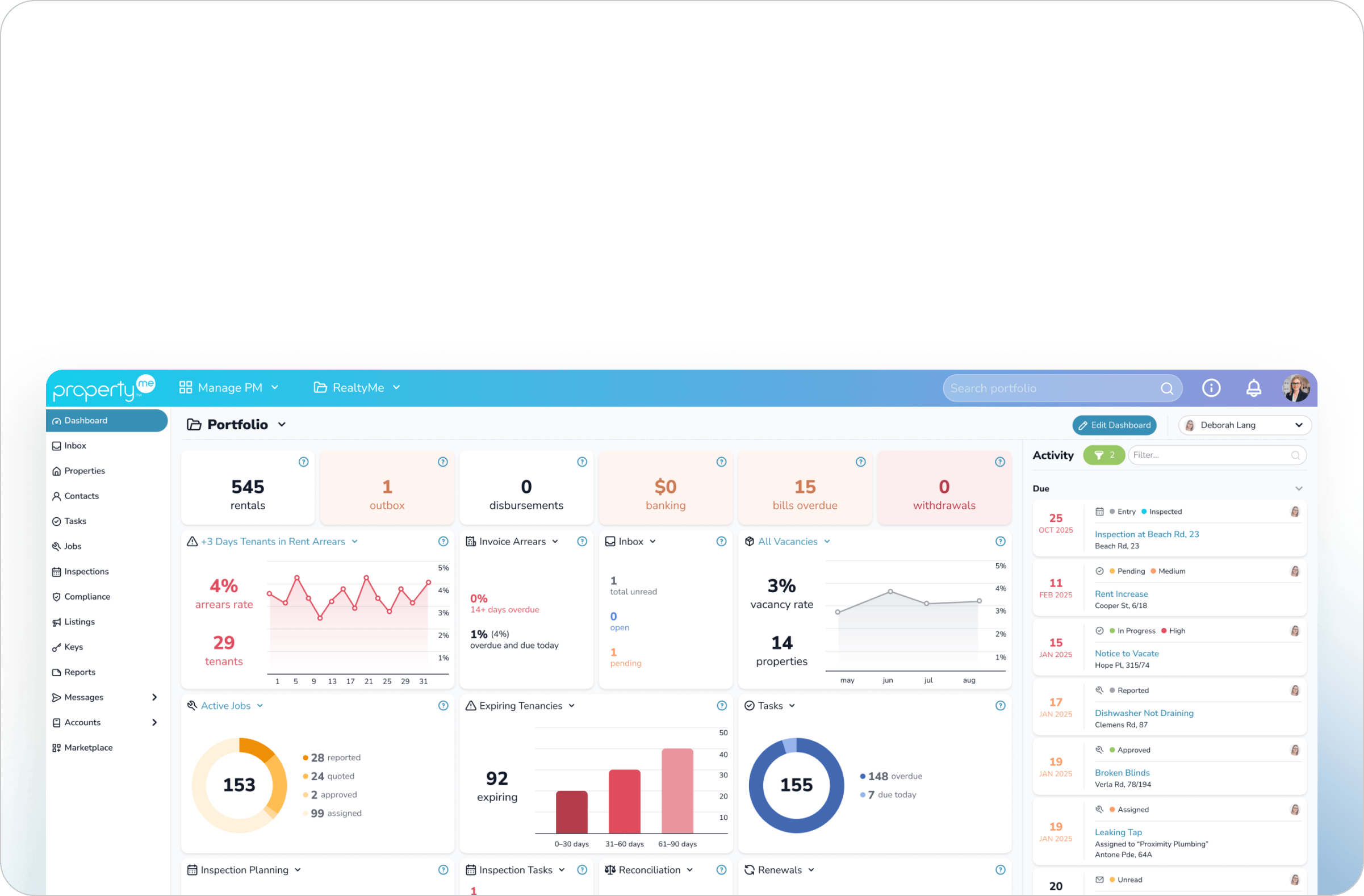 PropertyMe dashboard interface
