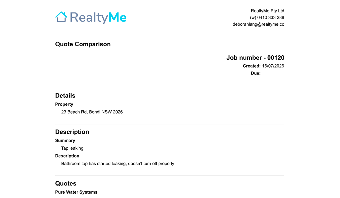 Jobs slider Job Summary and Quote Comparison 1