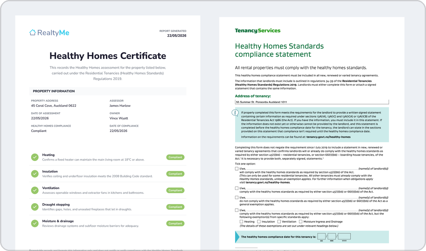 Healthy Homes Certificate and Tenancy Services compliance statement