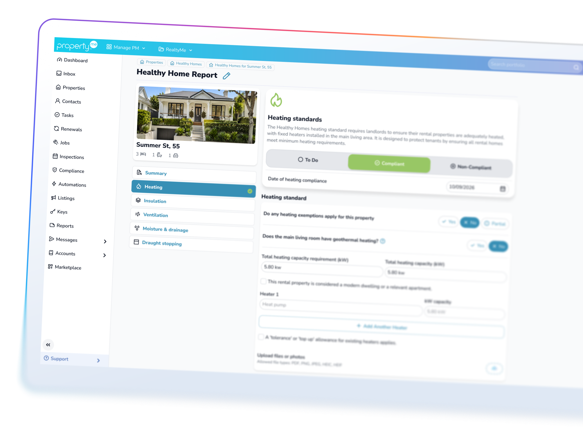 Healthy Homes Task template in PropertyMe